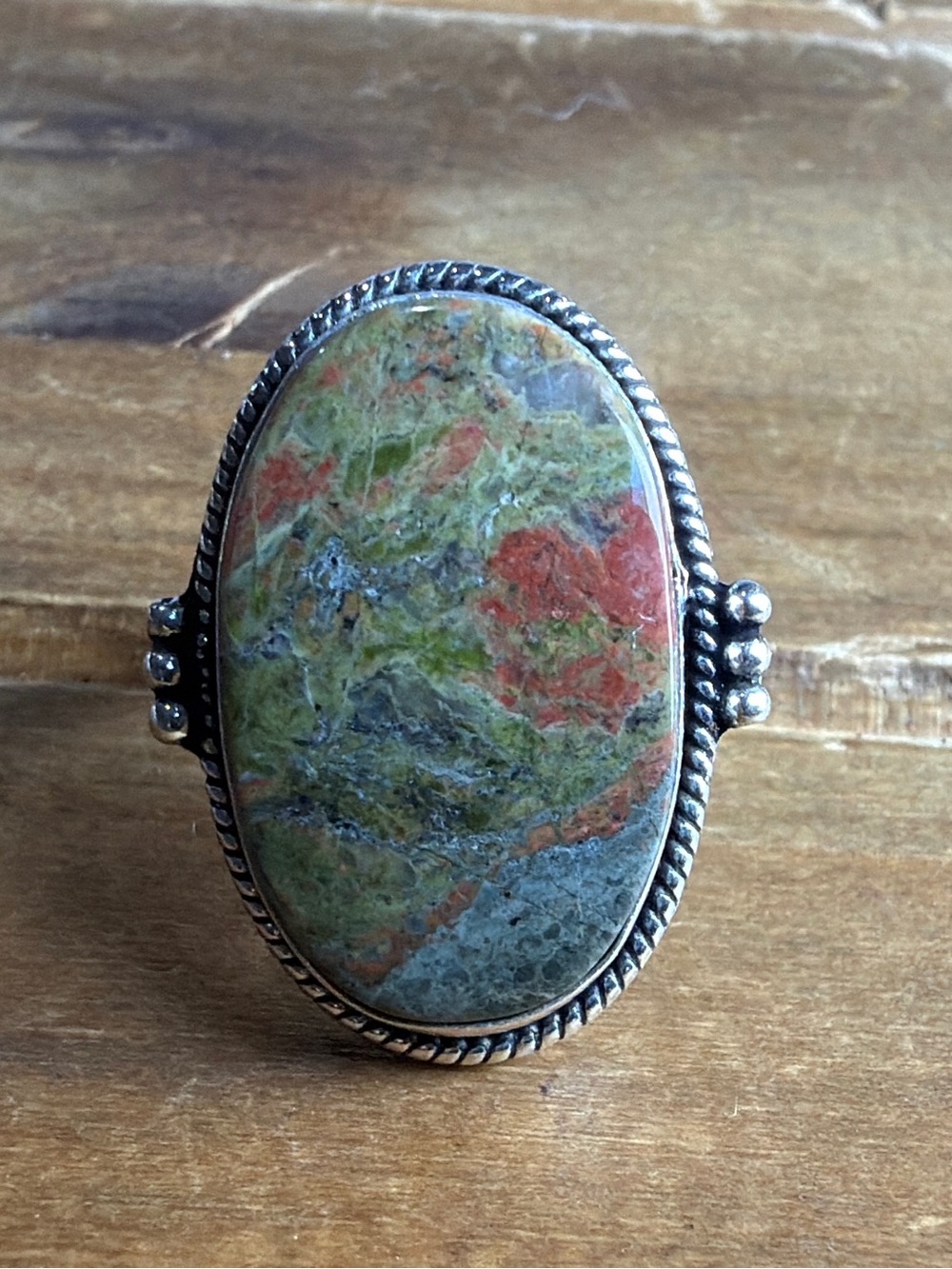 Vintage Style Boho Women Jewelry Silver 925 Ring Size 5.5 Jasper Gemstone